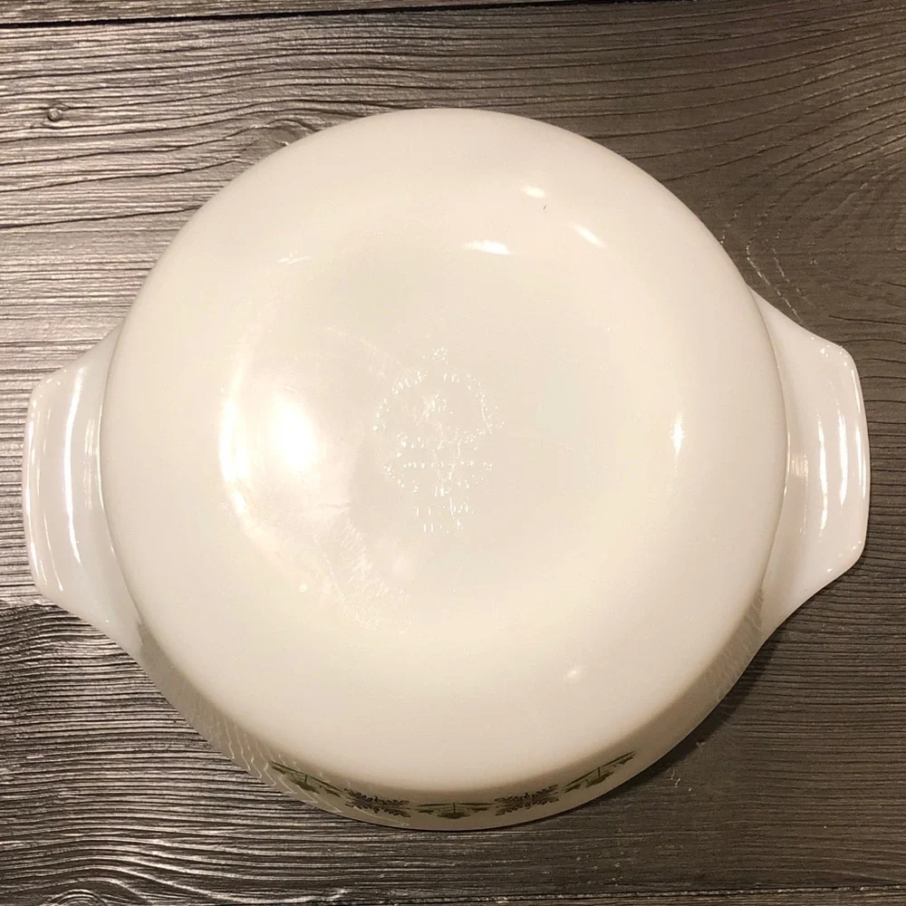 Anchor Hocking Fire King White Green Meadow Baking Dish 1.5QT